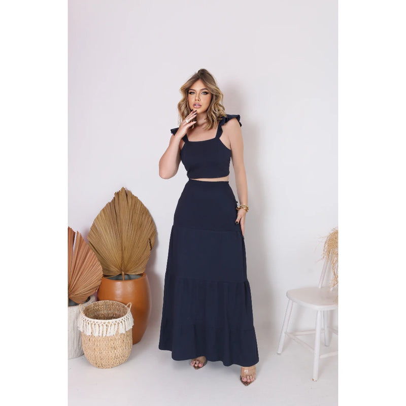 Long Skirt And Cropped Set 3 Maria Fashion Blogger Tendencia Casual